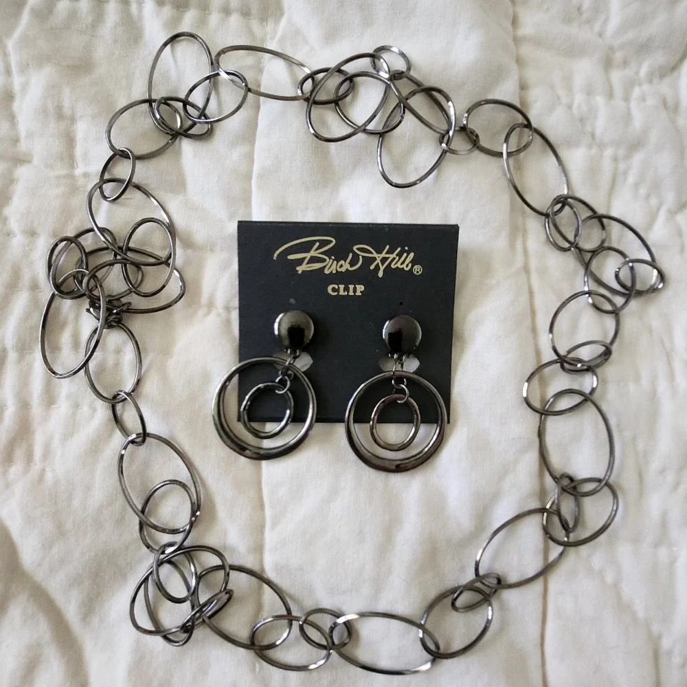 VTG Long Necklace Dark Silver Tone Chain